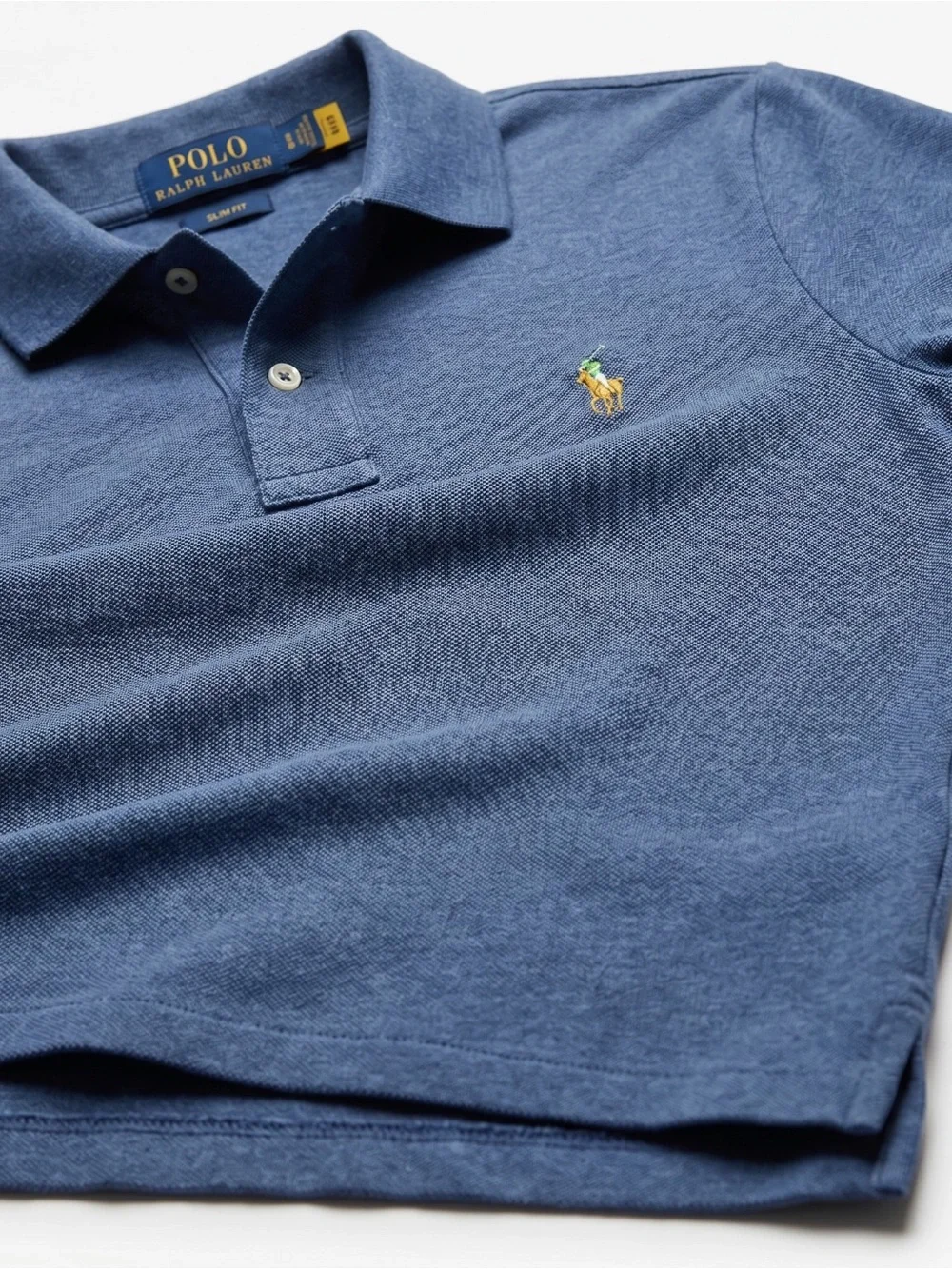 Ralph Lauren Men's Heathered Blue Polo with Yellow Logo
